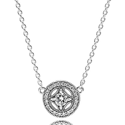 Neue 925 Sterling Silber Zeitlose Eleganz Schneeflocke akzentuierte kreisförmige Herzen Collier Halskette für beliebte Perlen Charm DIY Schmuck